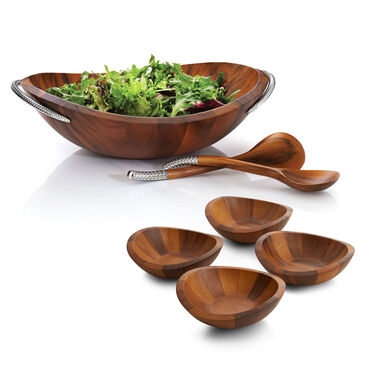 Bremel Home Large Salad Bowl Set of 3 Black Bowls with Wooden Lids
